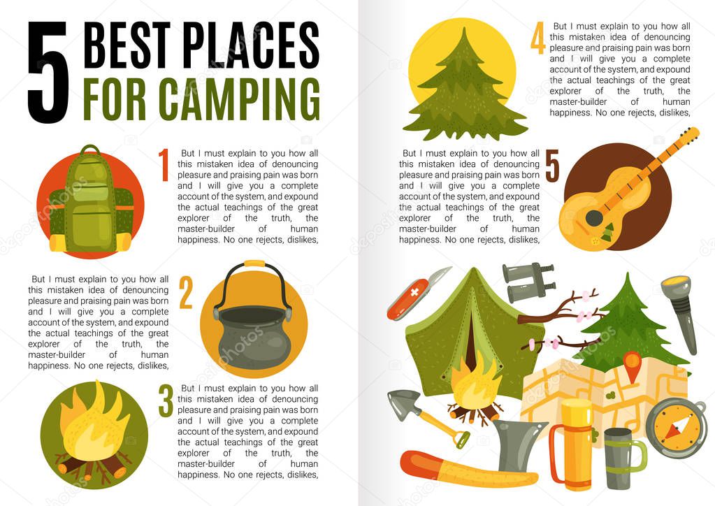 Camping Equipment Flat Infographics