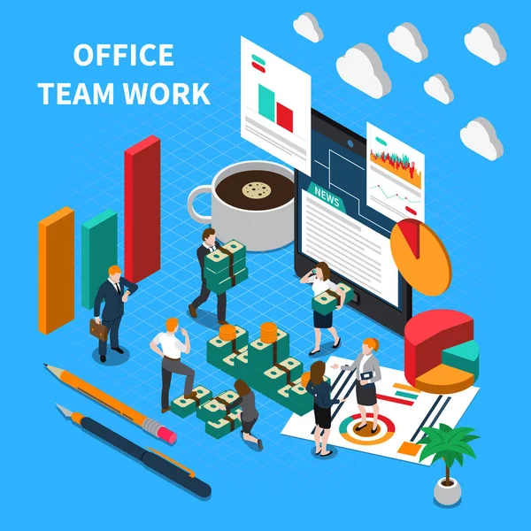 Office Teamwork Isometric Concept — Stock Vector