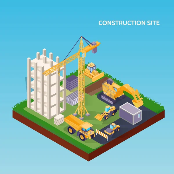 Sitio de construcción Concepto isométrico — Vector de stock