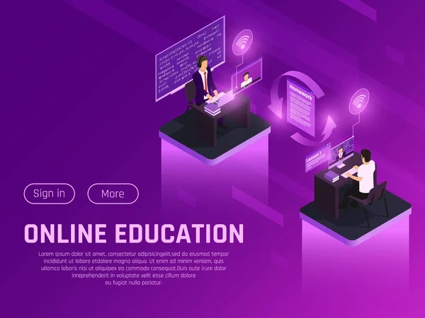 Remote Education Isometric Page — Stock Vector