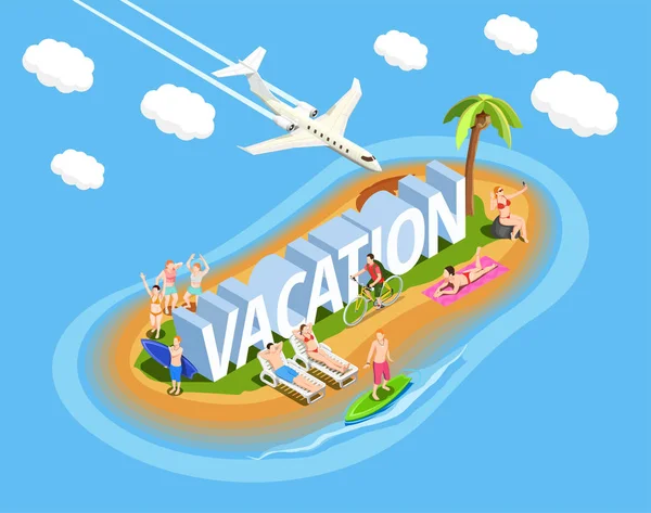 Composición isométrica de vacaciones — Vector de stock