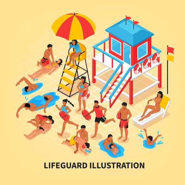 Beach Lifeguard isometrisk Illustration — Stock vektor