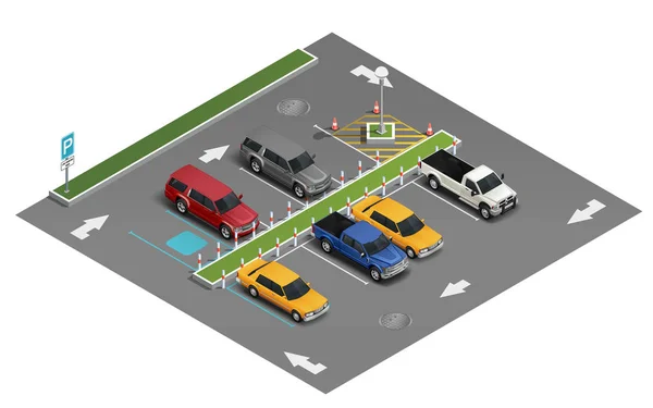 Χώρος στάθμευσης ισομετρική σύνθεση των μεταφορών — Διανυσματικό Αρχείο