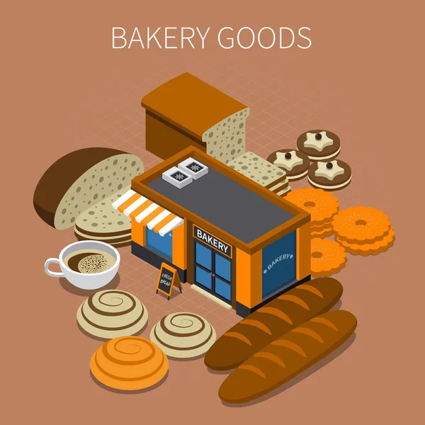 Bakery Goods Isometric Background — Stock Vector