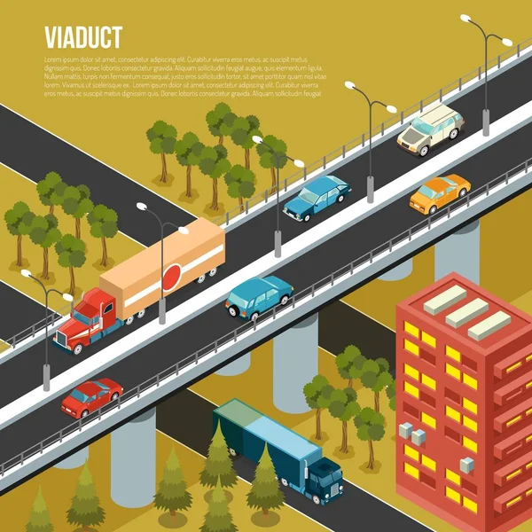 Viadukten staden isometrisk sammansättning — Stock vektor