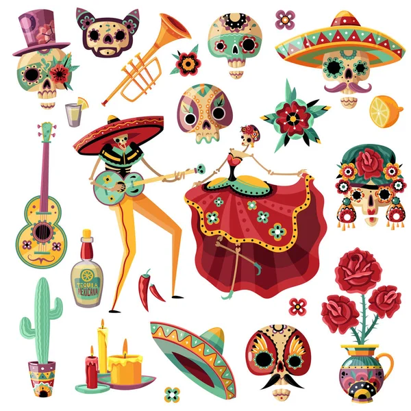 Mexico Day Of Dead Set - Stok Vektor