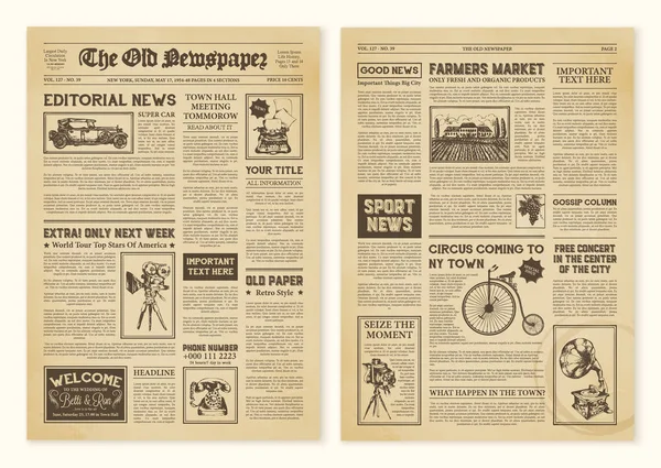 Newspaper Pages In Vintage Design — Stock Vector