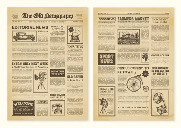 Zeitungsseiten im Vintage-Design — Stockvektor