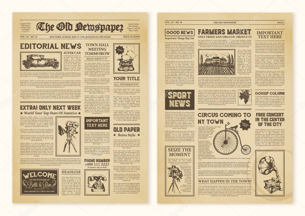 Newspaper Pages In Vintage Design