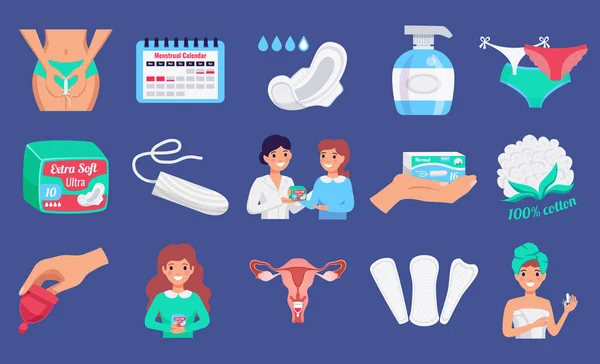 Set plano de higiene femenina — Vector de stock