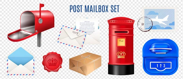 Прозрачный набор реалистичных почтовых элементов — стоковый вектор