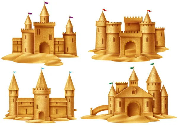 Set realista Castillo de arena — Vector de stock