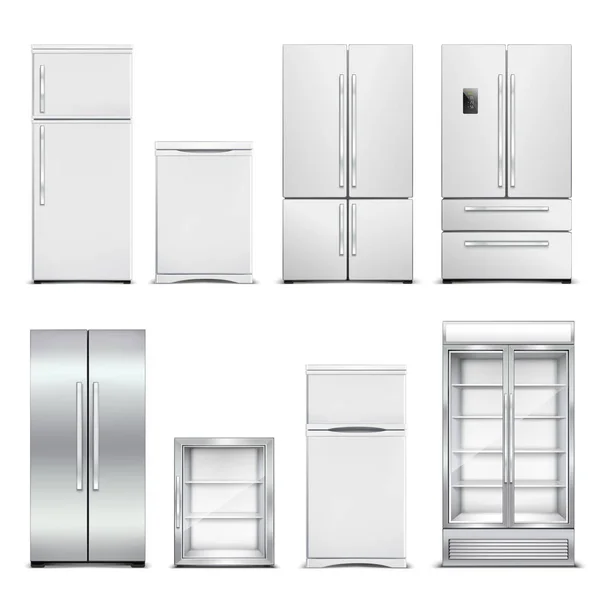 Conjunto realista de gabinetes de refrigeración — Vector de stock