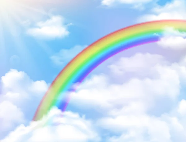 Rainbow a mraky pozadí — Stockový vektor