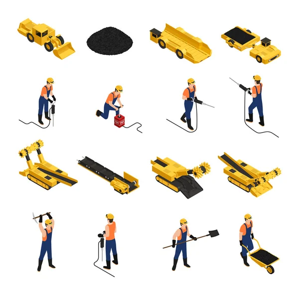 Coal Mining Isometric Icons — Stock Vector