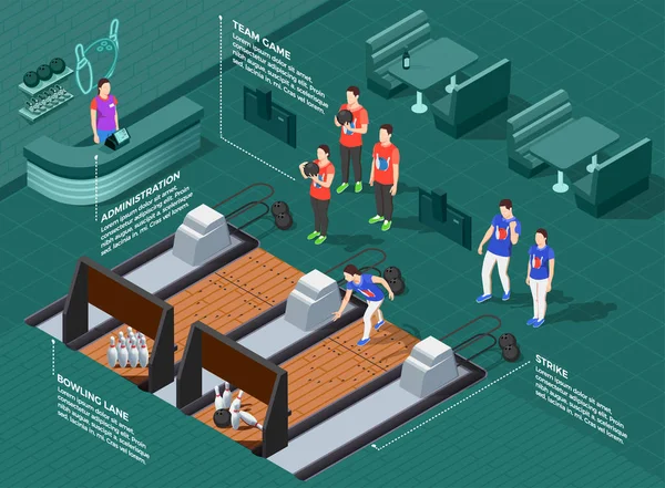 Compétition de bowling Composition isométrique — Image vectorielle