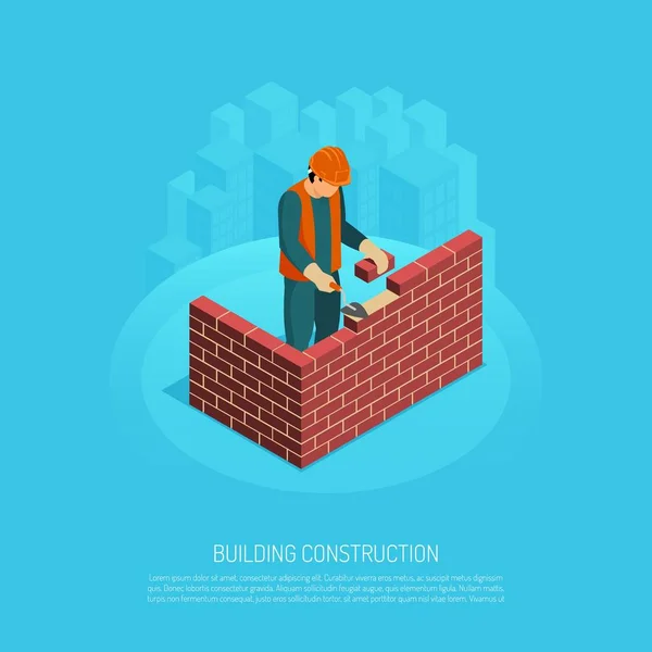 Bricklaying Builder Isometric Background — Stock Vector