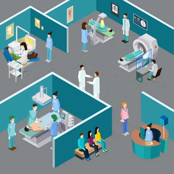 Hospital Rooms Isometric Composition — Stock Vector