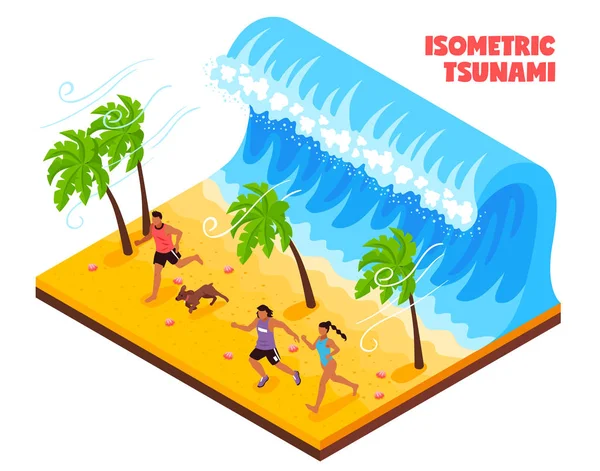 Tsunami Isometric Illustration — Stock Vector