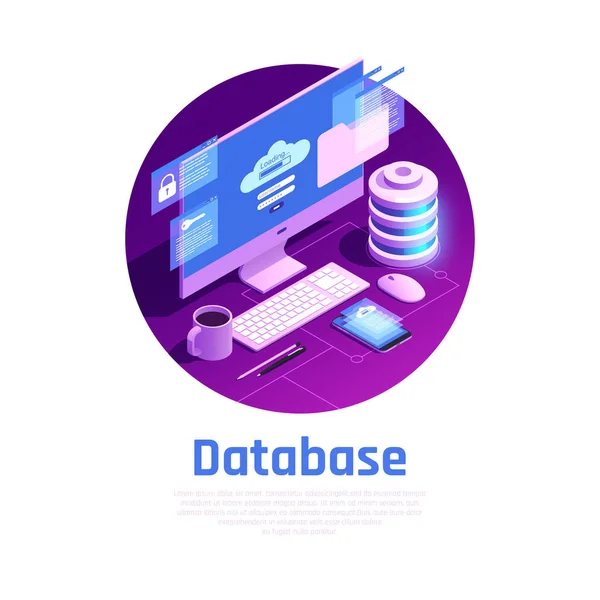 Isometric Database Connect Background — Stock Vector