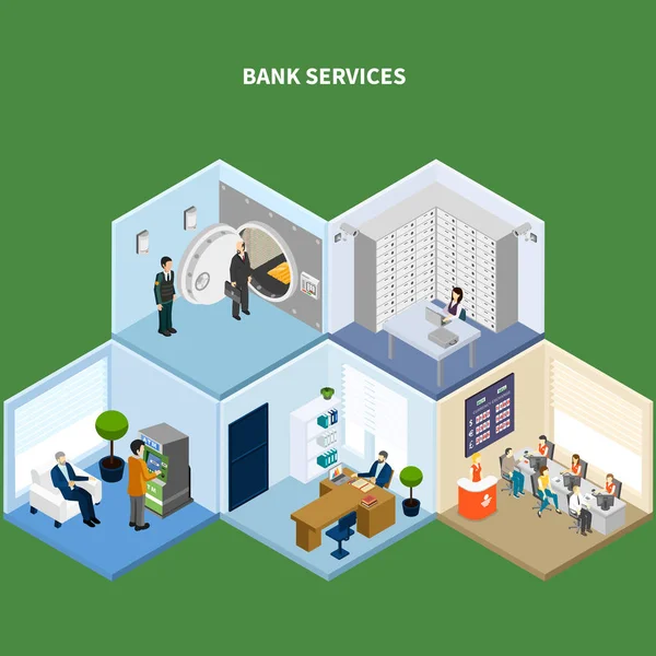 Bank Services Isometric Background — Stock Vector