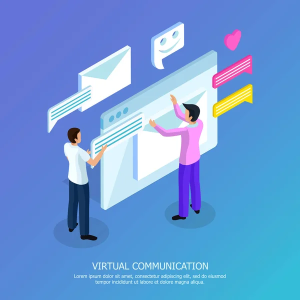 Virtuele communicatie isometrische achtergrond — Stockvector