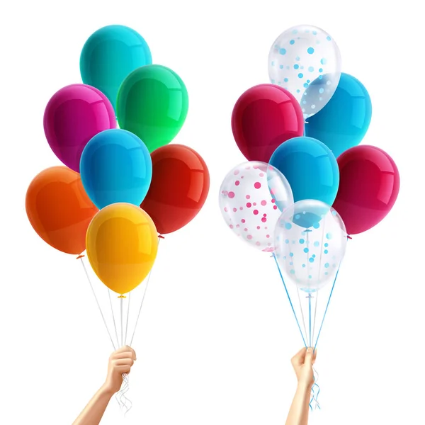 Party Balloons In Hand Composition — Stock Vector