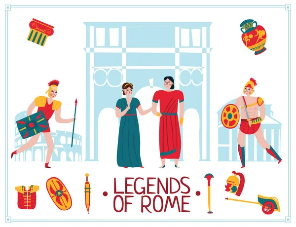 Flat Rome Legends Background — Stock Vector