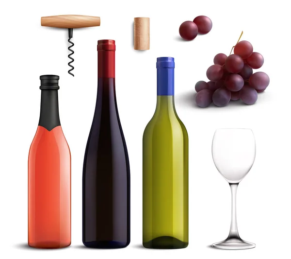 Conjunto realista de vinho — Vetor de Stock