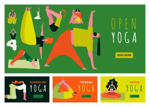 Set di banner yoga — Vettoriale Stock