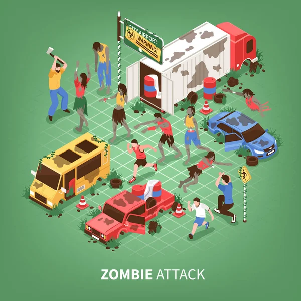 Zombie Apokalypsa izometrické pozadí — Stockový vektor
