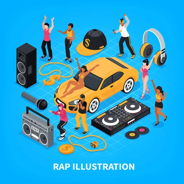 Rap Music izometrické ilustrace — Stockový vektor