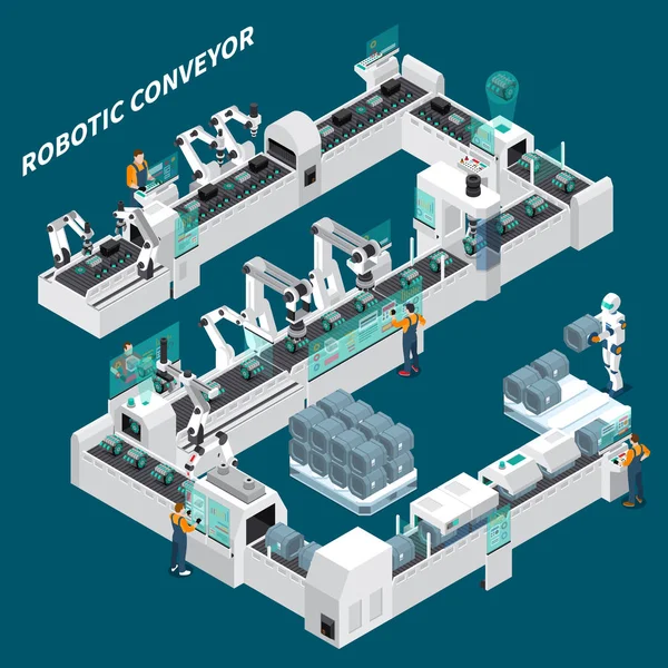 Transportador Automatizado Fundo Isométrico — Vetor de Stock