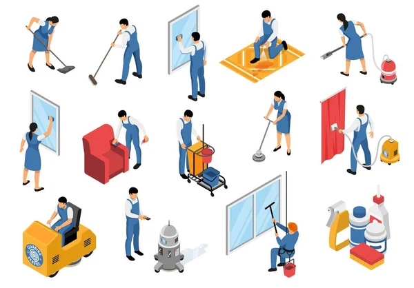 Cleaning Service Isometric Set — Stock Vector