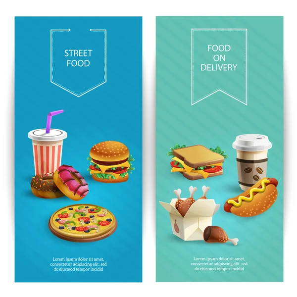 Fast Food Banners dos desenhos animados — Vetor de Stock