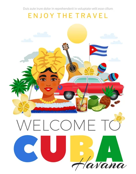 Cuba e Havana Poster de viagem —  Vetores de Stock