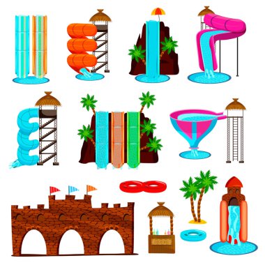 Aqua Park düz Icons Set