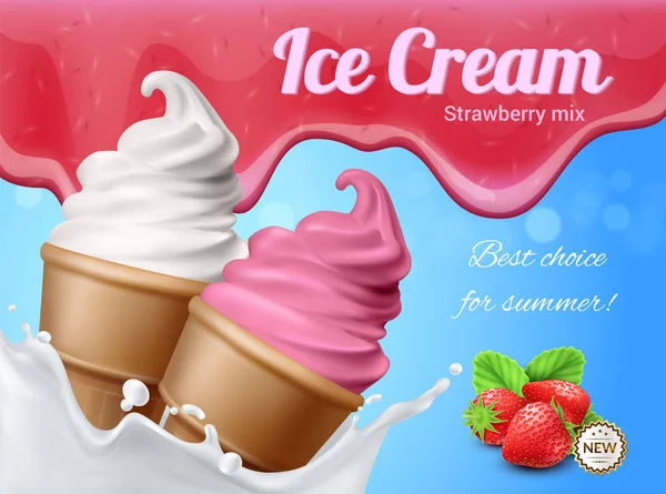 Реклама клубничного мороженого — стоковый вектор