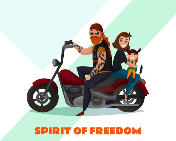 Biker Familie Cartoon Illustration — Stockvektor