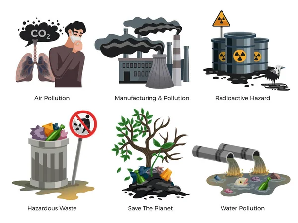 Composiciones del Concepto de Conciencia de la Contaminación — Archivo Imágenes Vectoriales