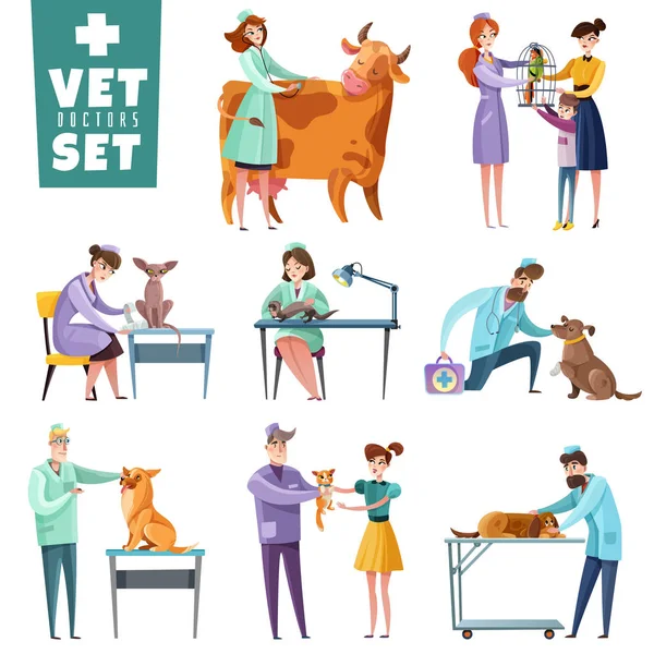 Vet Docteurs Et Animaux Set — Image vectorielle