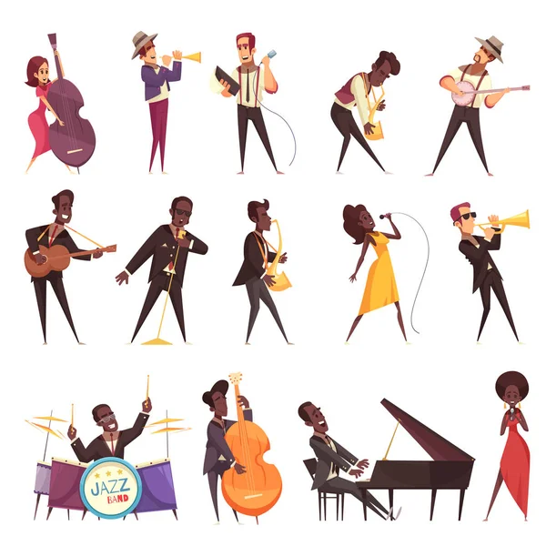 Musicians Playing Jazz Set — Stock Vector