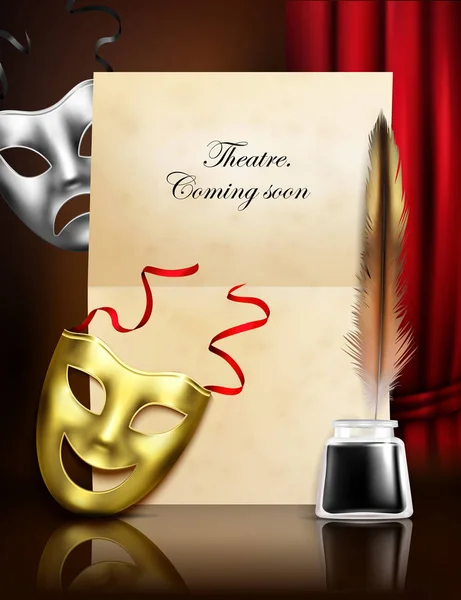 Theater Masks Realistic Composition — Stock Vector