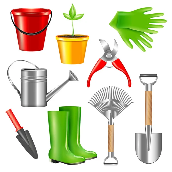 Realistische Gardening Tools Set — Stockvector