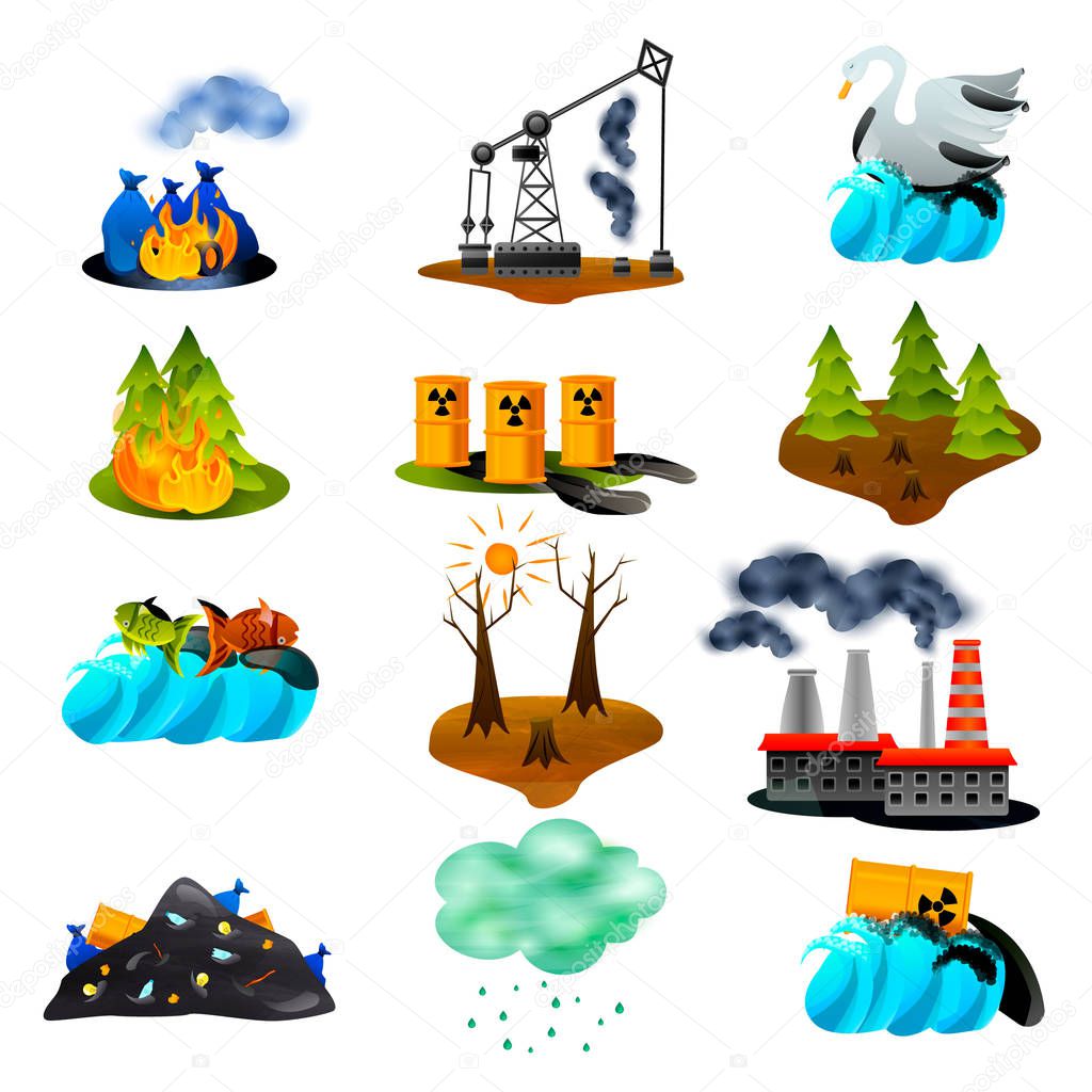 Ecological Problems Flat Icons