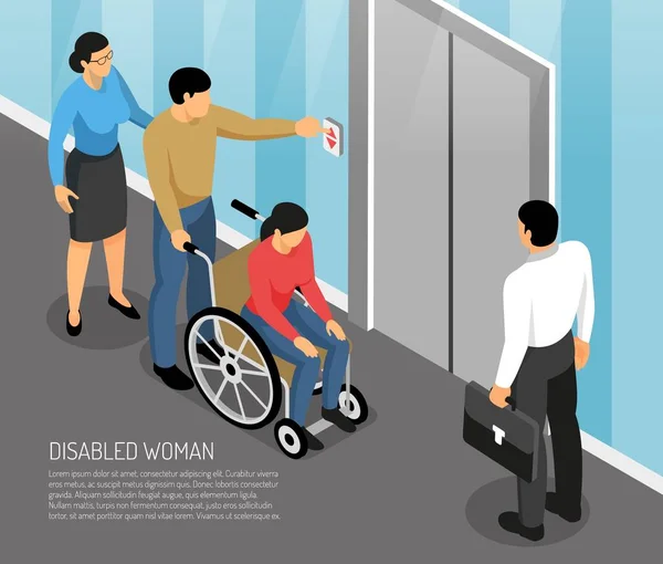 Illustrazione isometrica donna disabile — Vettoriale Stock