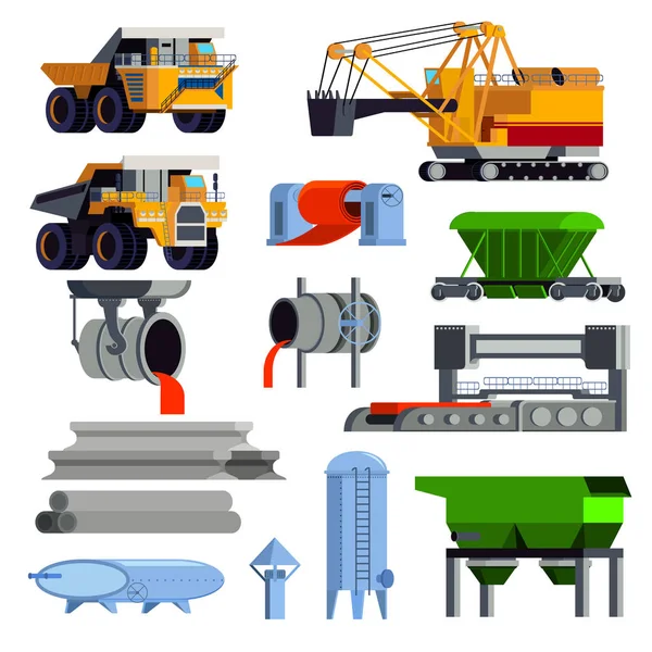 Set de iconos de metalurgia de producción de acero plano — Vector de stock