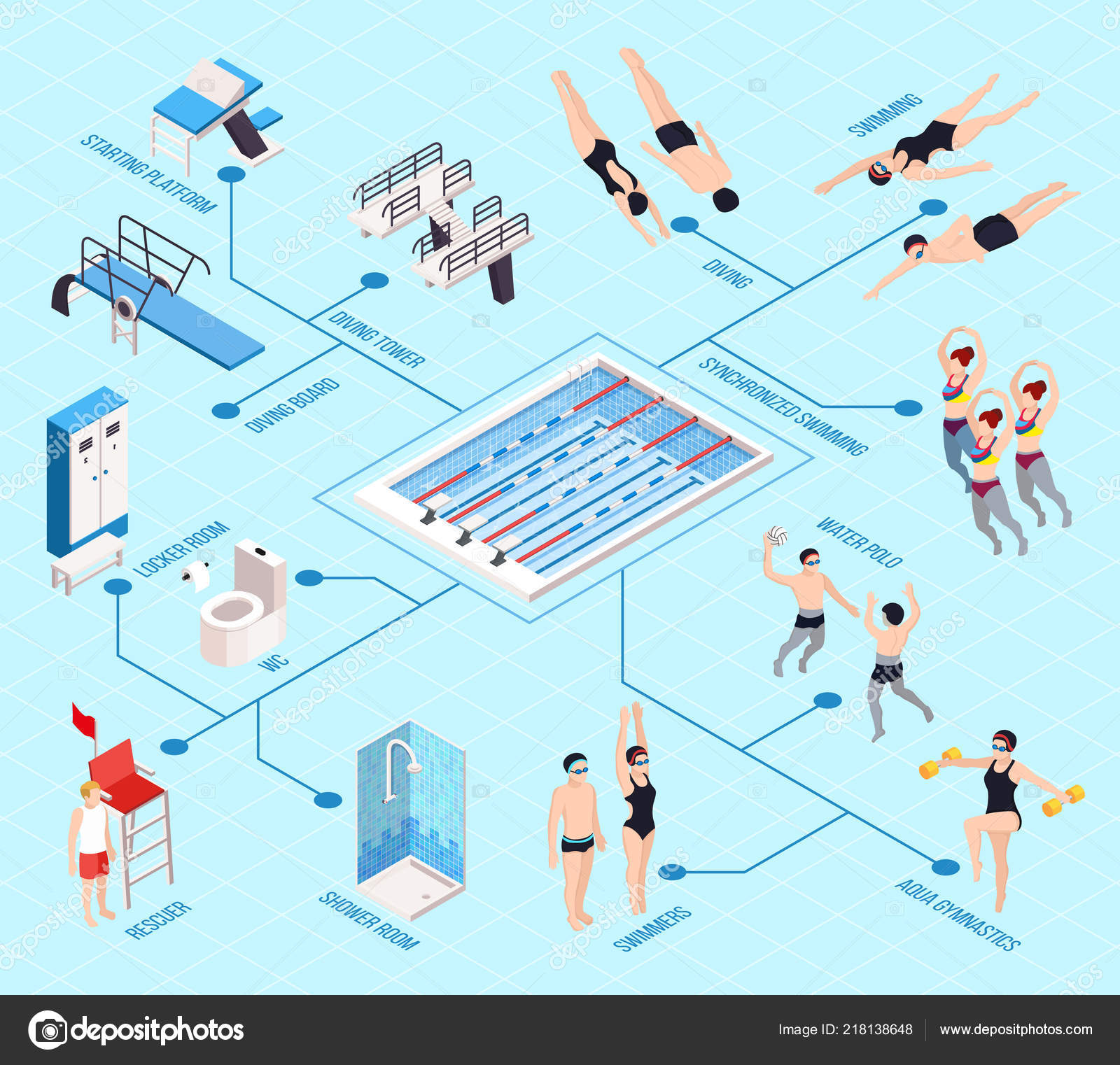 Diagramma Di Flusso Isometrica Piscina Vettoriali Stock