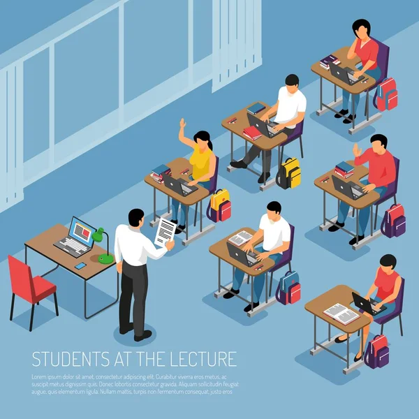 Ilustración isométrica de la educación superior — Vector de stock