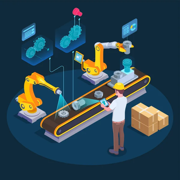 Composizione isometrica della realtà aumentata industriale — Vettoriale Stock